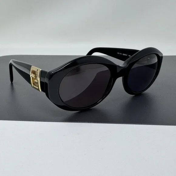 Fendi FS 173 Ebony Oval Black Vintage Side Gold Mesh Sunglasses Frame Only
